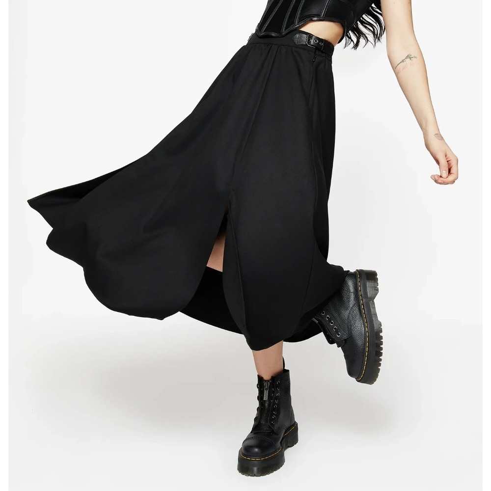 NWT Disturbia Nightingale Buckled Midi Skirt Womens Size 14 Black SS25BT1436